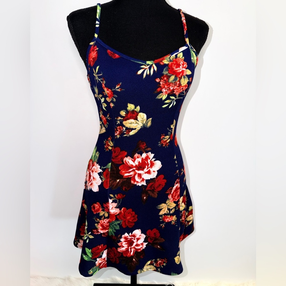 Navy Floral Spaghetti-Strap Dress